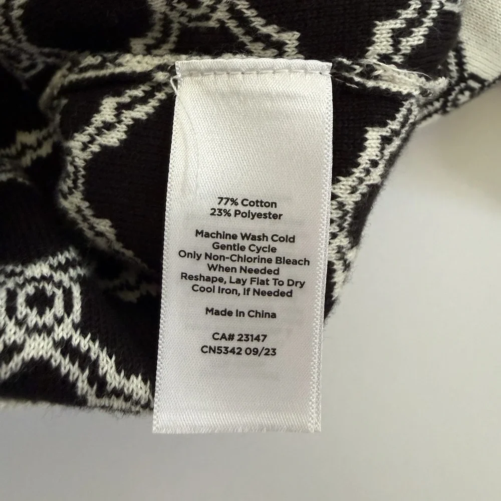 Talbots V-Neck Cardigan Lattice Jacquard XL Black Off White Career Casual Preppy